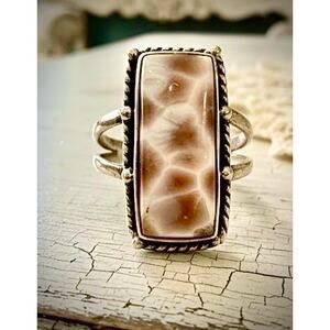 Rare! Pink Larimar Rectangle Rope Boho Ring Sterling Size 8